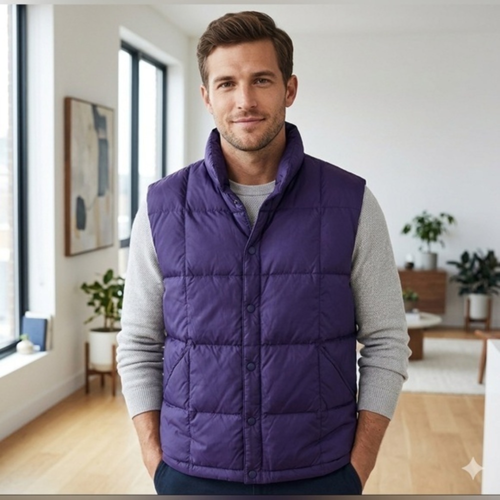 Lands End Men’s Medium Nylon Light Puffer Vest 70% Down Jacket Navy M 38 40